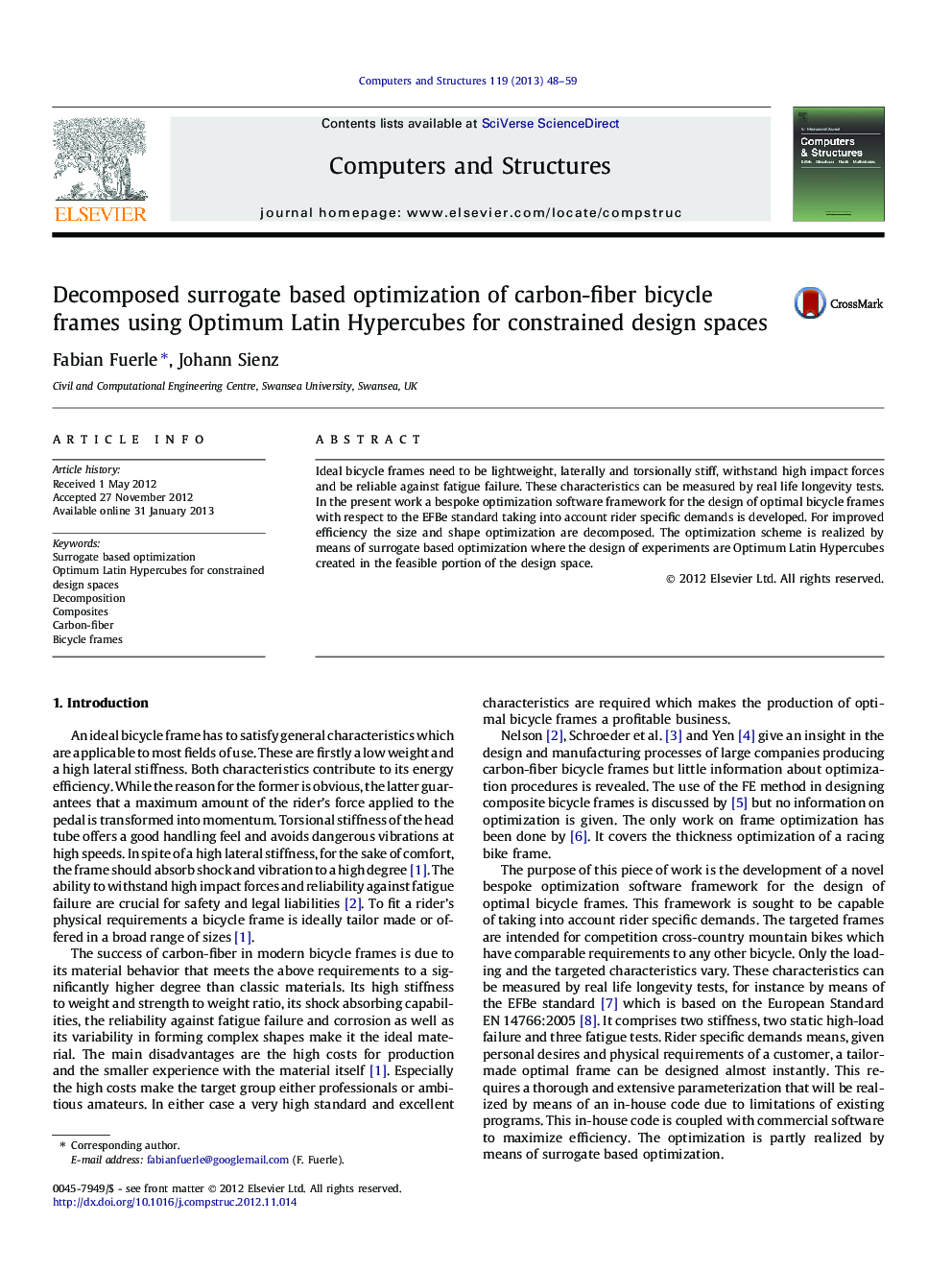 Decomposed surrogate based optimization of carbon-fiber bicycle frames using Optimum Latin Hypercubes for constrained design spaces