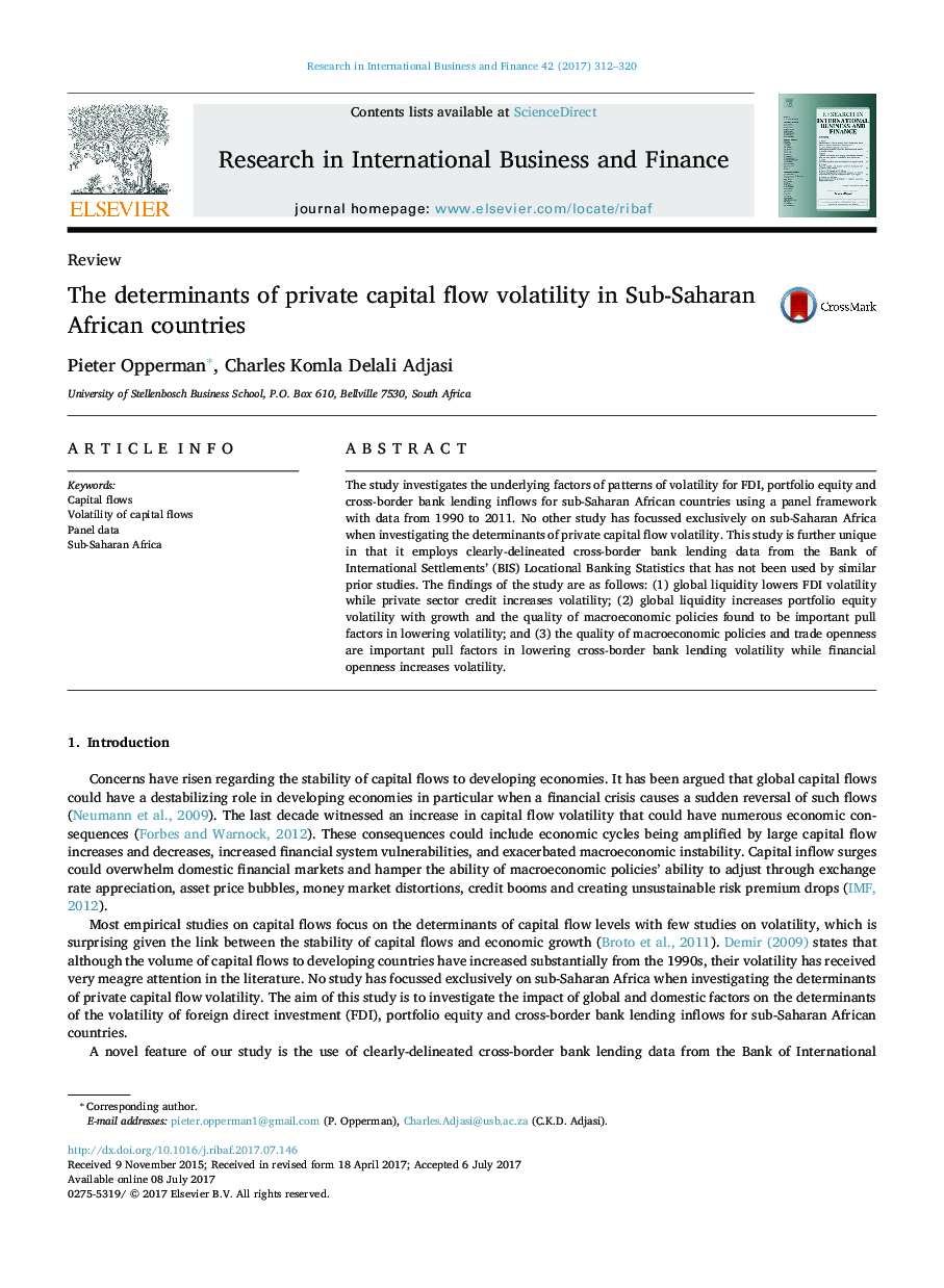 عوامل تعیین کننده انباشت جریان سرمایه خصوصی در کشورهای آفریقای جنوبی 