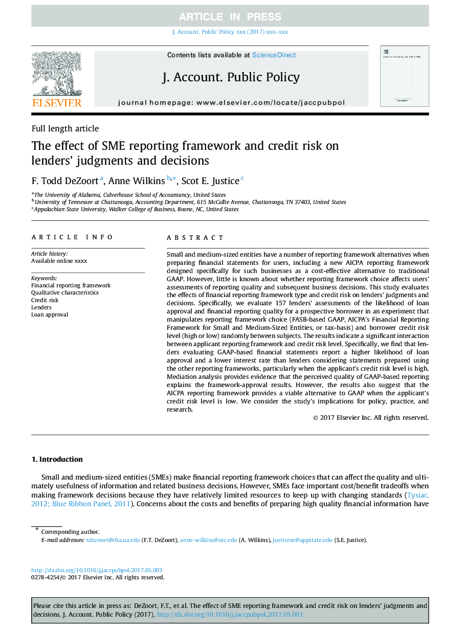 The effect of SME reporting framework and credit risk on lenders' judgments and decisions