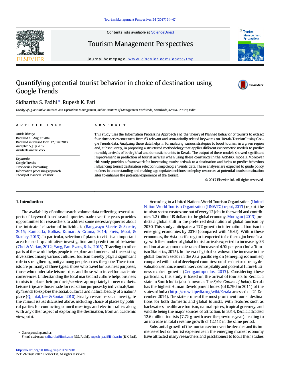 Quantifying potential tourist behavior in choice of destination using Google Trends