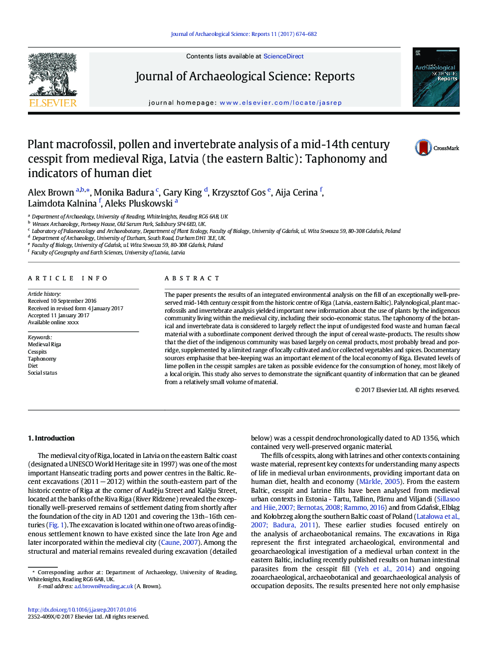 Plant macrofossil, pollen and invertebrate analysis of a mid-14th century cesspit from medieval Riga, Latvia (the eastern Baltic): Taphonomy and indicators of human diet