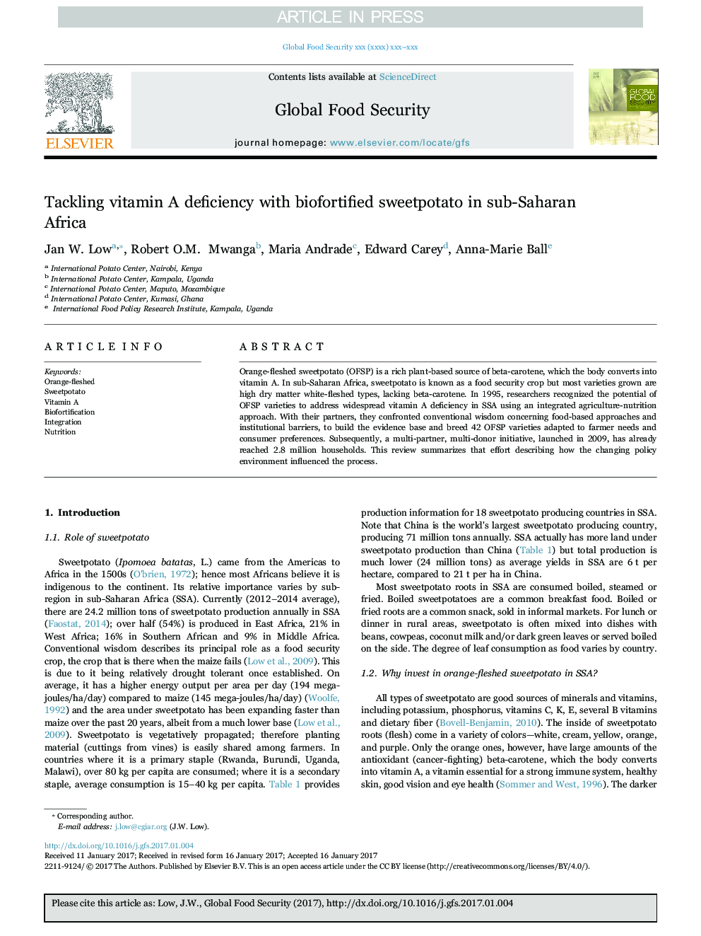 Tackling vitamin A deficiency with biofortified sweetpotato in sub-Saharan Africa