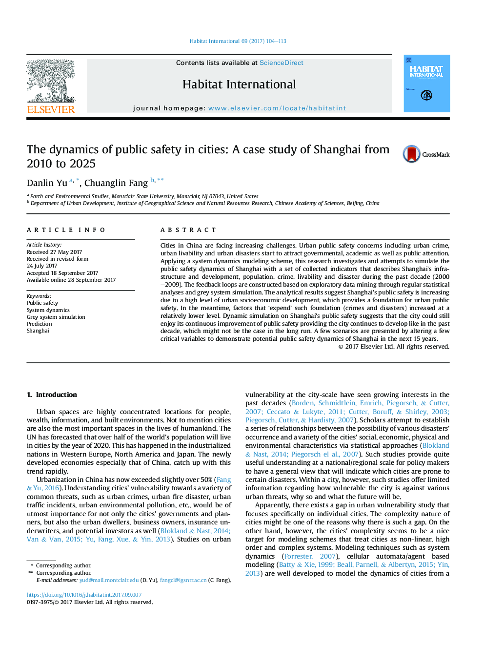 پویایی امنیت عمومی در شهرها: مطالعه موردی شانگهای از سال 2010 تا 2025 