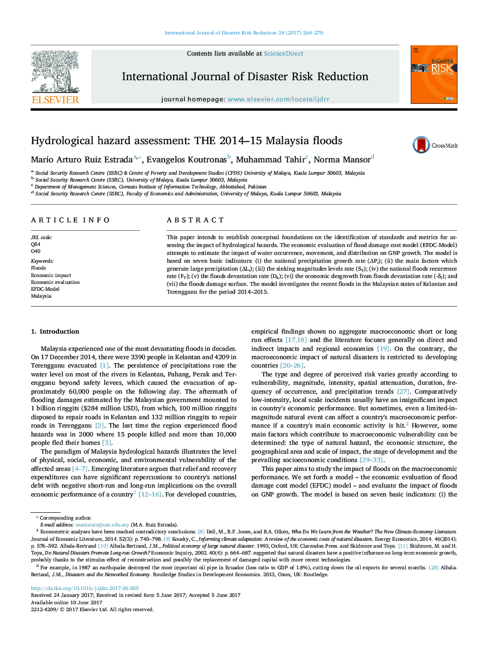 ارزیابی خطر هیدرولوژیکی: سیل مالزی 2014-15 