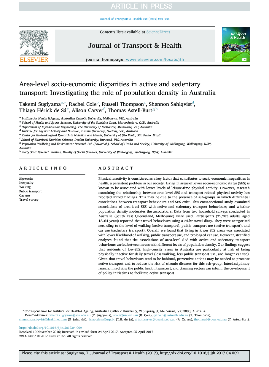 تنوع اجتماعی-اقتصادی در سطح منطقه در حمل و نقل فعال و نشاط: بررسی نقش تراکم جمعیت در استرالیا 