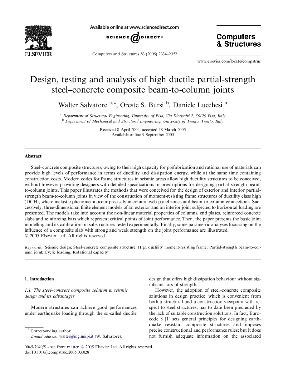 Design, testing and analysis of high ductile partial-strength steel–concrete composite beam-to-column joints