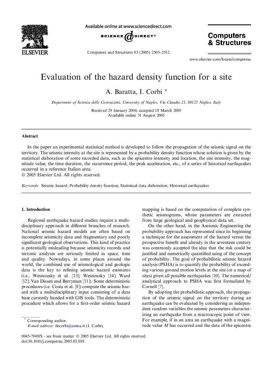 Evaluation of the hazard density function for a site