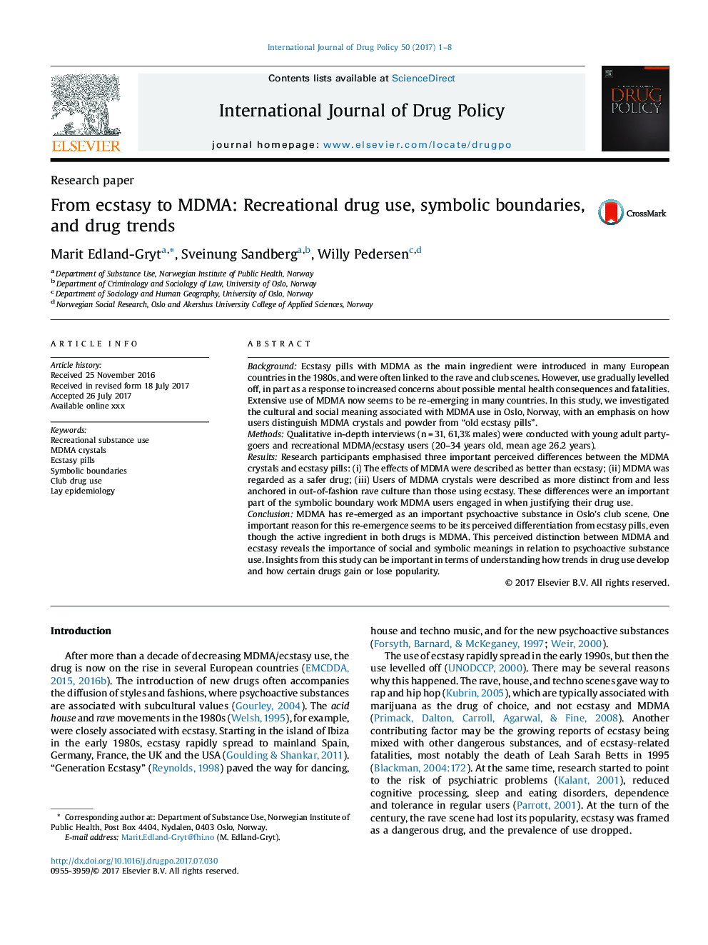 From ecstasy to MDMA: Recreational drug use, symbolic boundaries, and drug trends