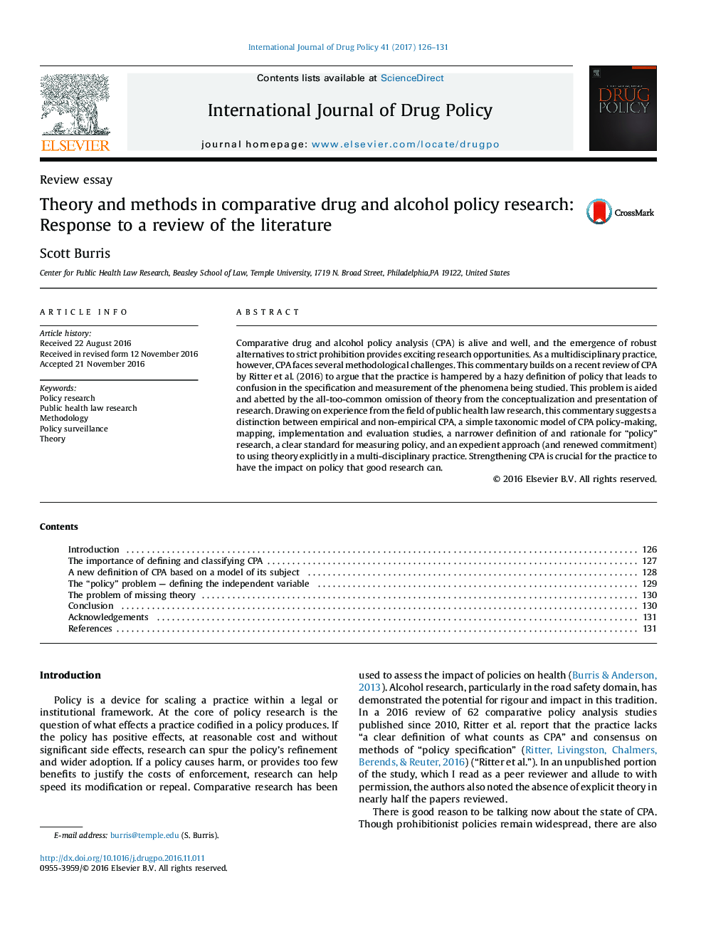 نظریه و روش تحقیق در سیاست دارو و الکل مقایسه: پاسخ به بررسی ادبیات 