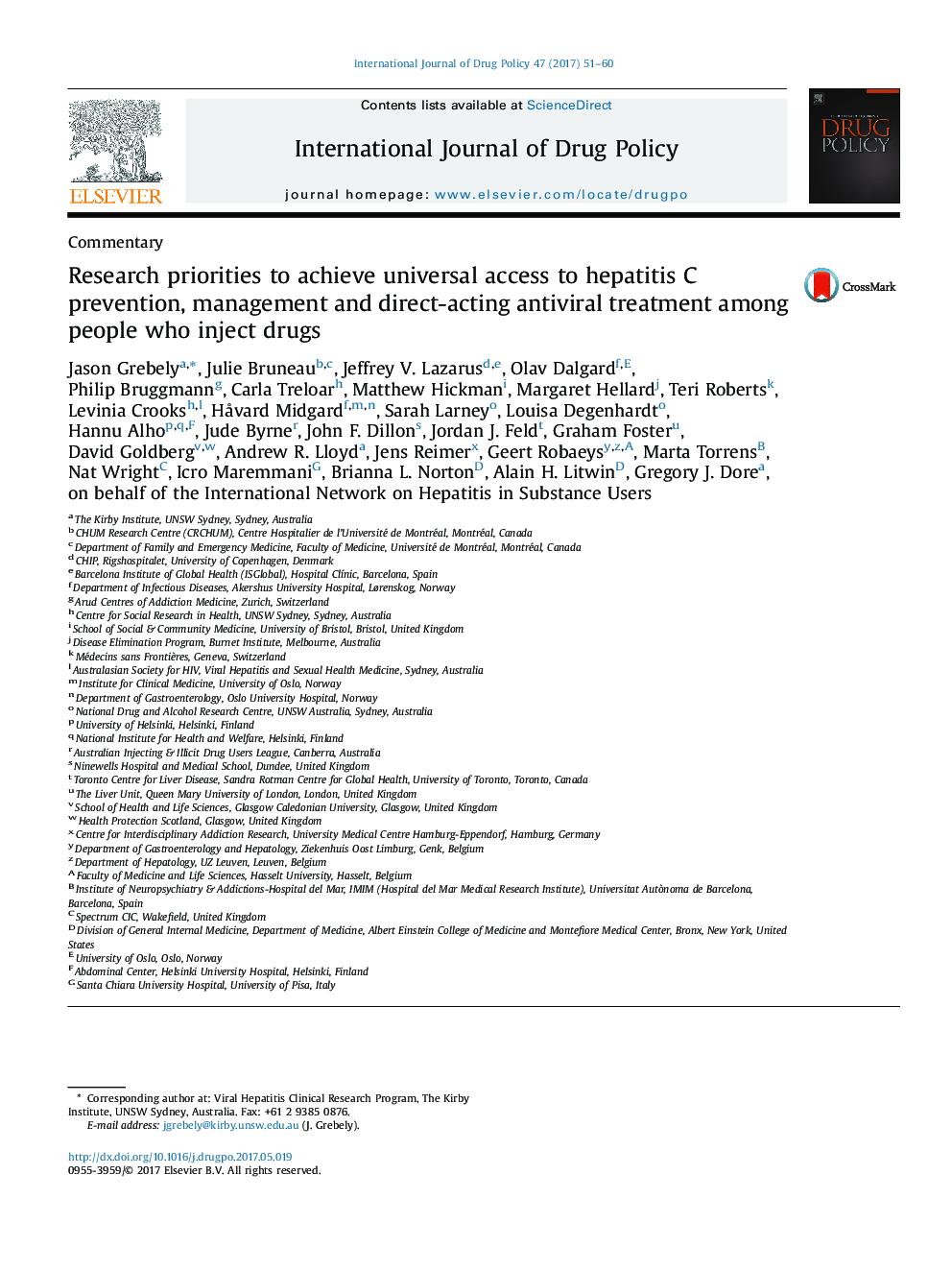 Research priorities to achieve universal access to hepatitis C prevention, management and direct-acting antiviral treatment among people who inject drugs