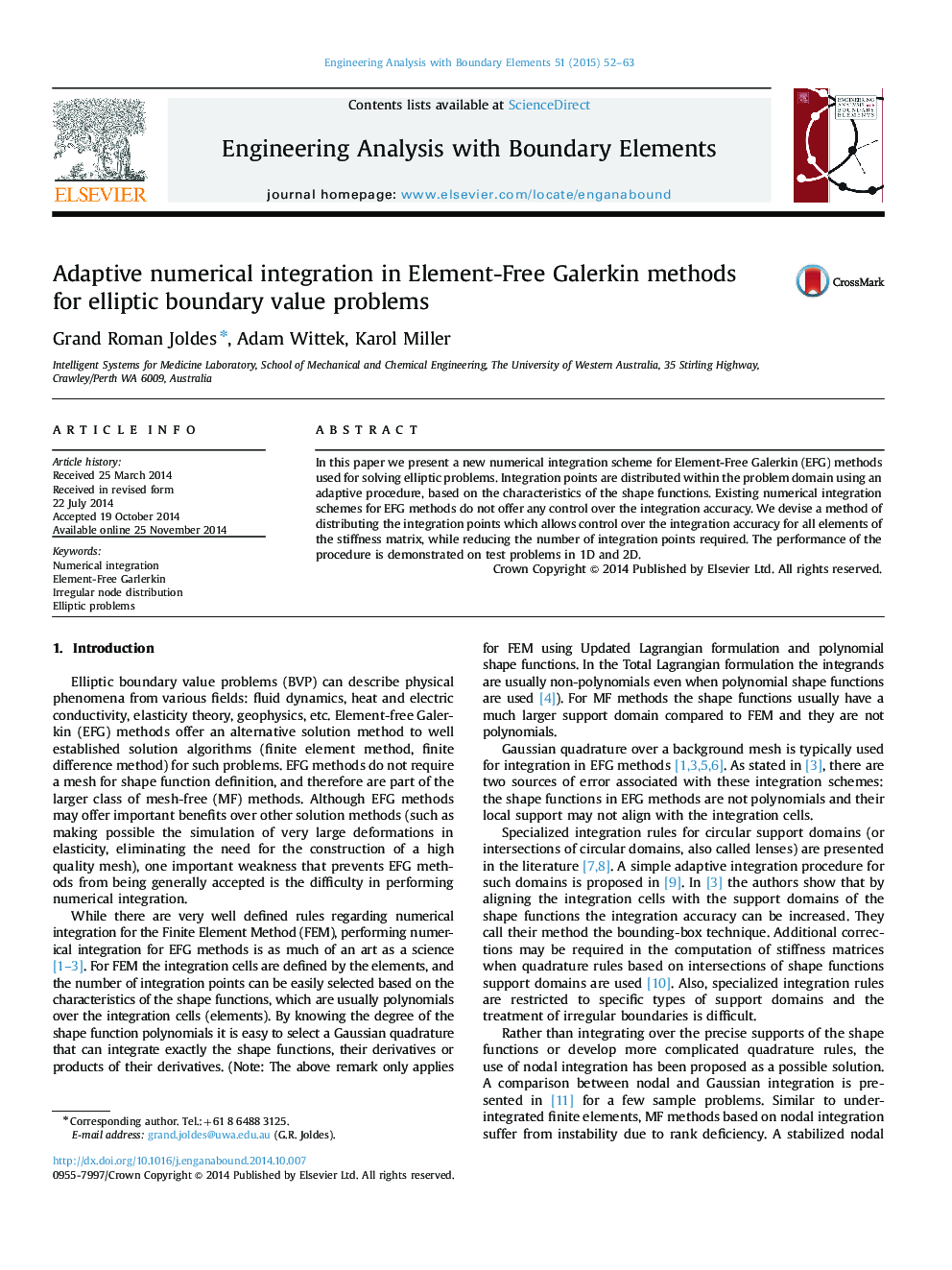 Adaptive numerical integration in Element-Free Galerkin methods for elliptic boundary value problems