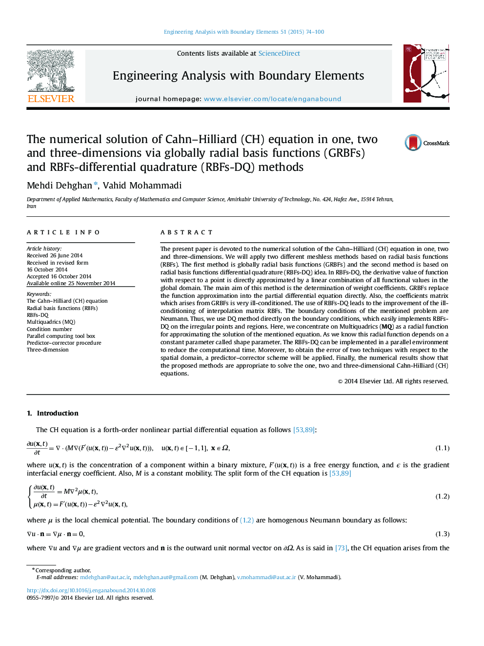 The numerical solution of Cahn–Hilliard (CH) equation in one, two and three-dimensions via globally radial basis functions (GRBFs) and RBFs-differential quadrature (RBFs-DQ) methods