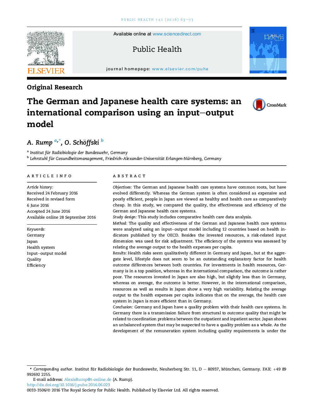 The German and Japanese health care systems: an international comparison using an input-output model