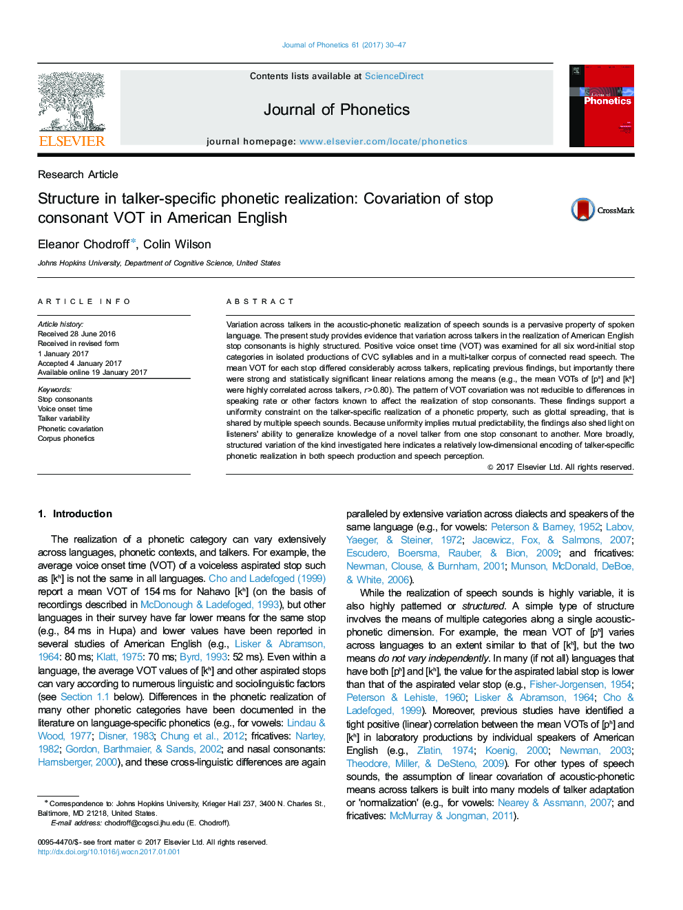 Structure in talker-specific phonetic realization: Covariation of stop consonant VOT in American English