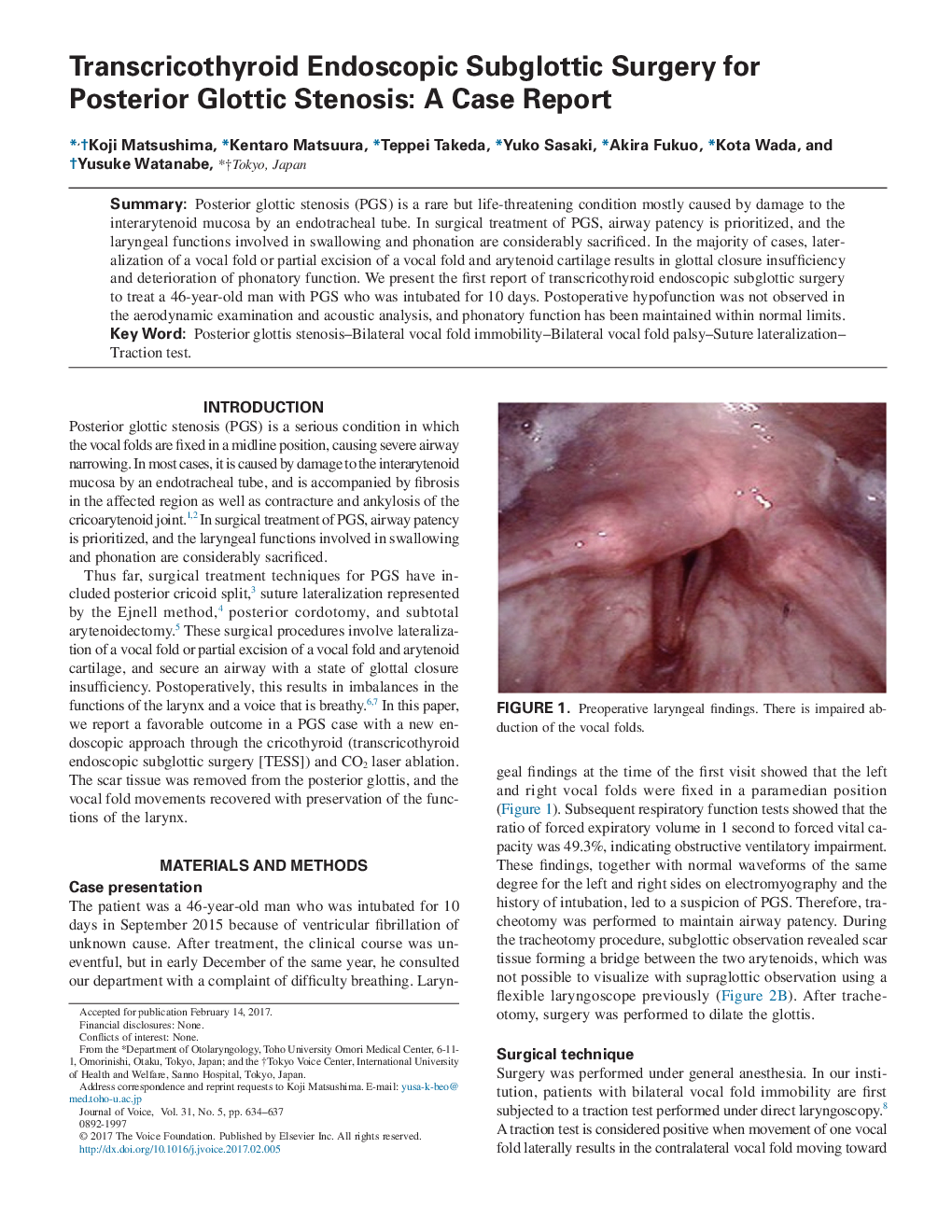Transcricothyroid Endoscopic Subglottic Surgery for Posterior Glottic Stenosis: A Case Report