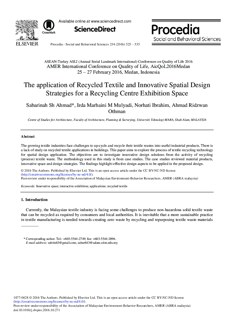 The Application of Recycled Textile and Innovative Spatial Design Strategies for a Recycling Centre Exhibition Space