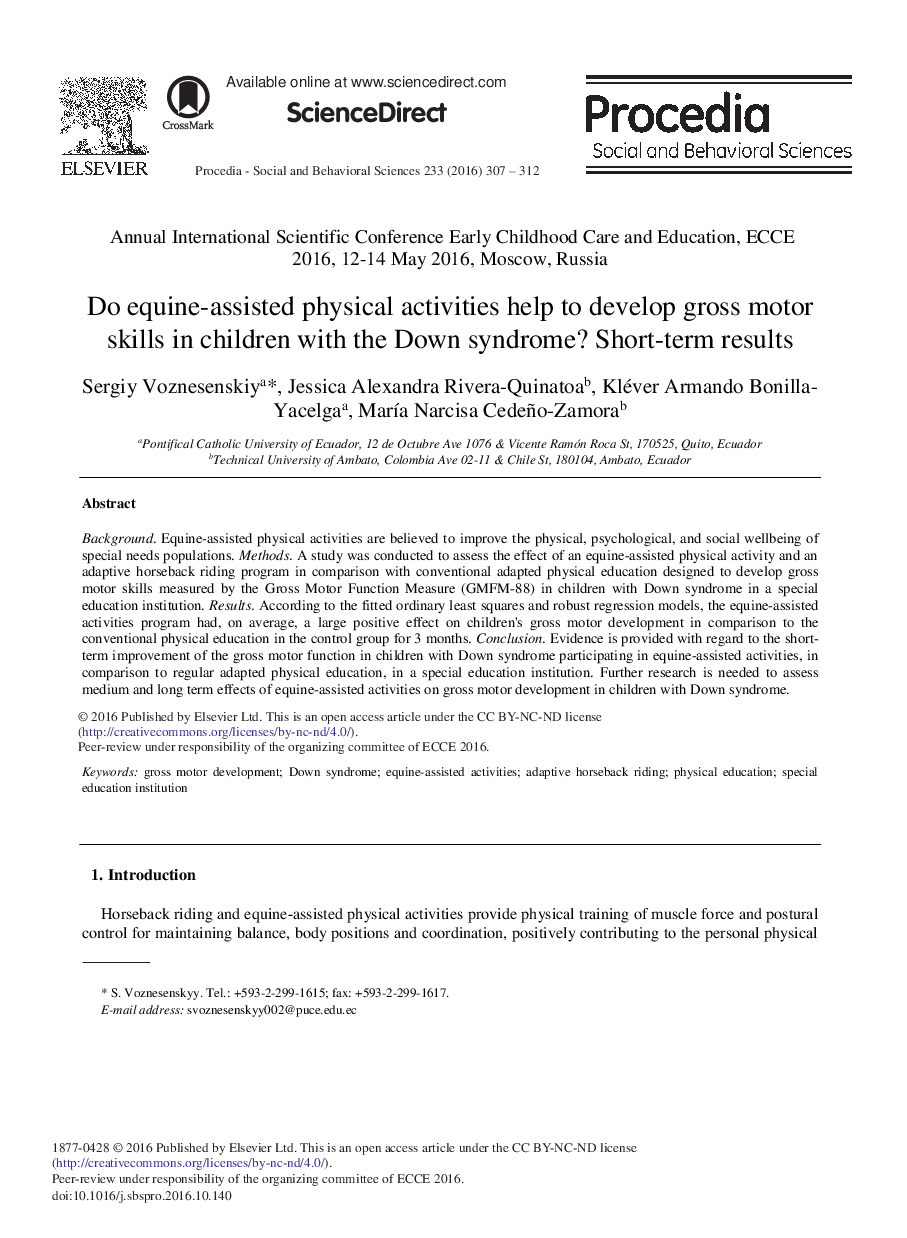 Do Equine-assisted Physical Activities Help to Develop Gross Motor Skills in Children with the Down Syndrome? Short-term Results