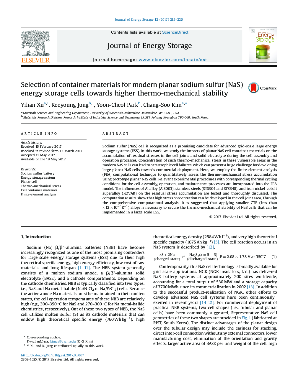 Selection of container materials for modern planar sodium sulfur (NaS) energy storage cells towards higher thermo-mechanical stability