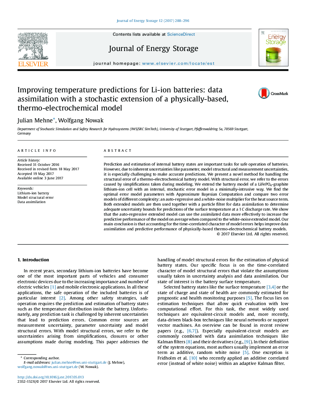 بهبود پیش بینی های دما برای باتری های لیتیوم یون: جذب داده ها با گسترش تصادفی یک مدل مبتنی بر فیزیکی، ترمو الکتروشیمیایی 