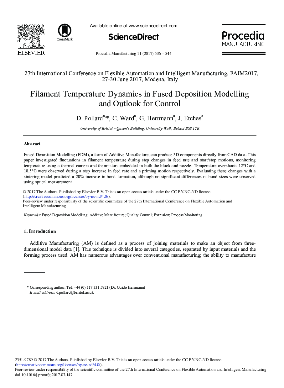 Filament Temperature Dynamics in Fused Deposition Modelling and Outlook for Control