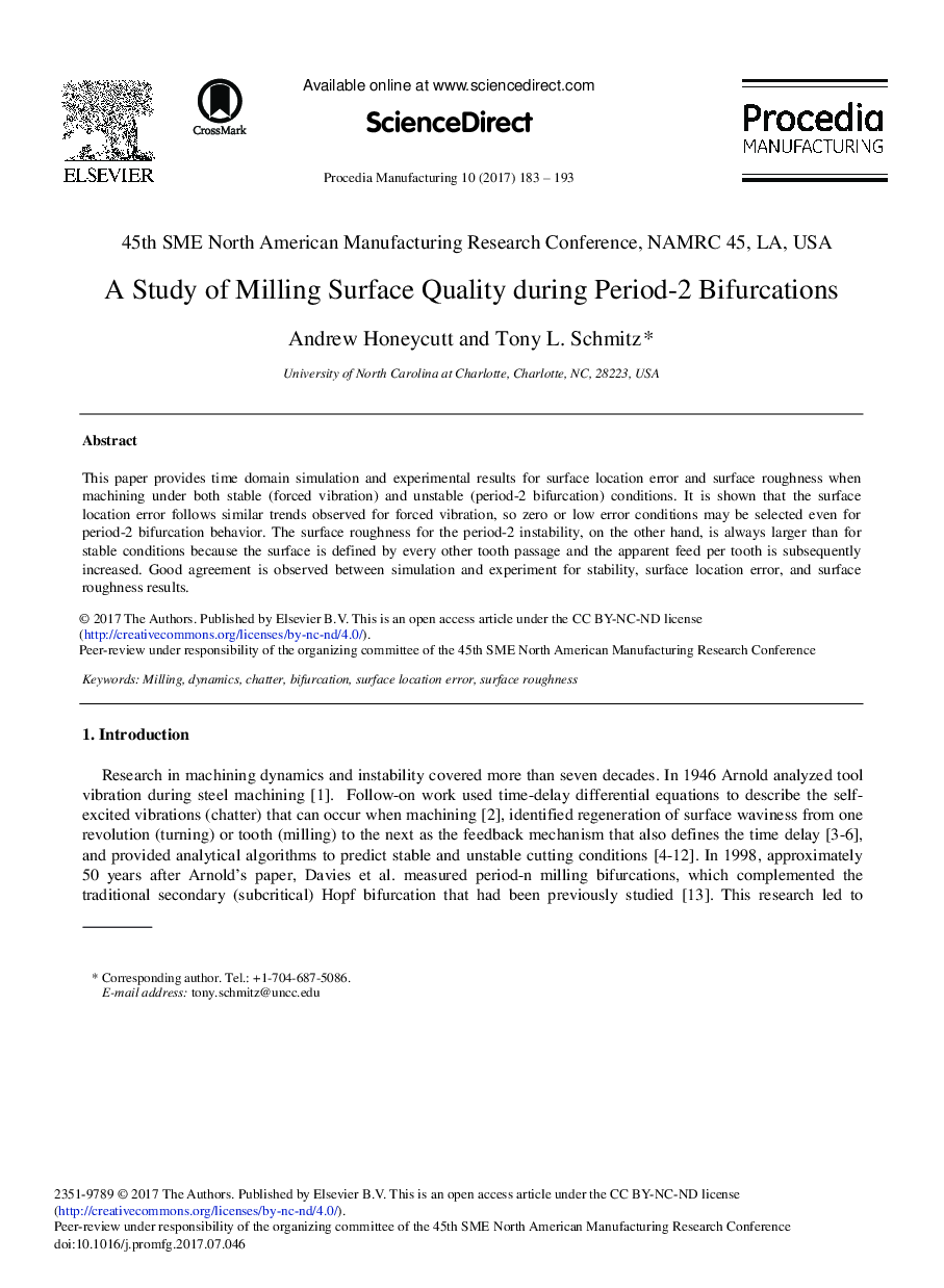 A Study of Milling Surface Quality during Period-2 Bifurcations