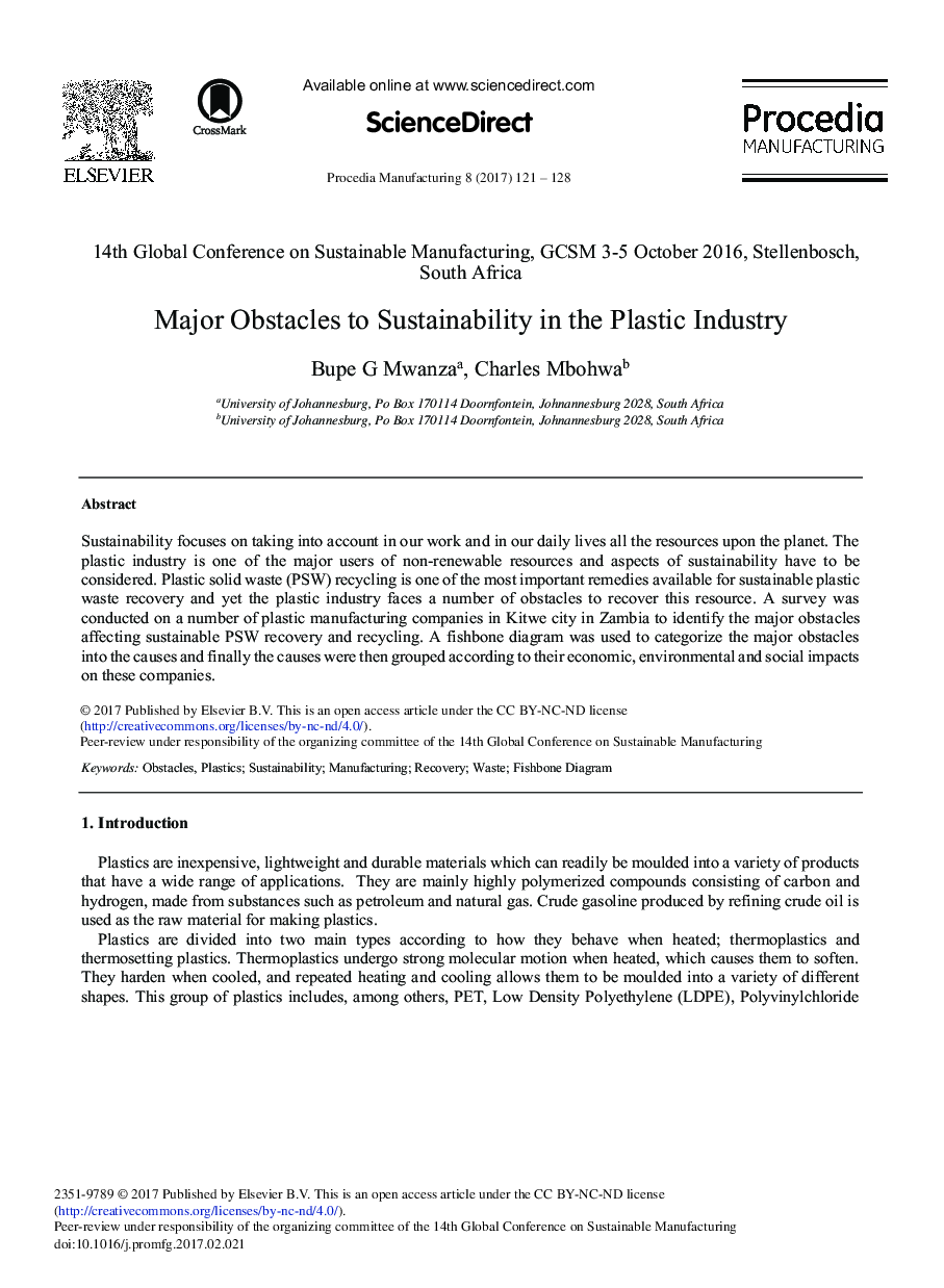 Major Obstacles to Sustainability in the Plastic Industry