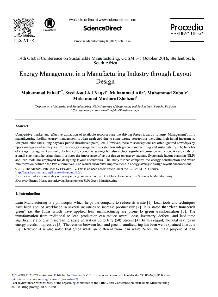 Energy Management in a Manufacturing Industry through Layout Design