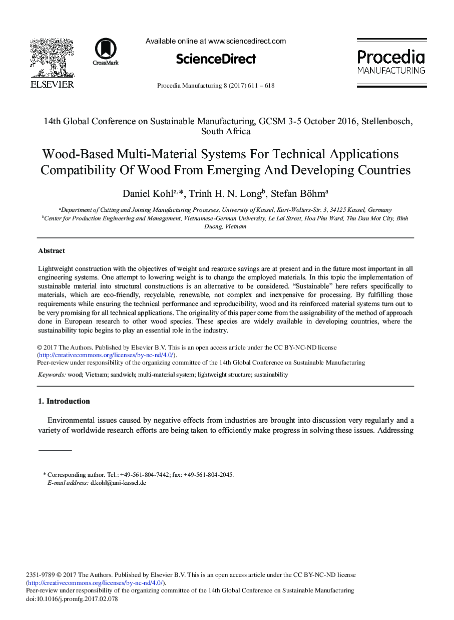 Wood-based Multi-material Systems for Technical Applications -Compatibility of Wood from Emerging and Developing Countries