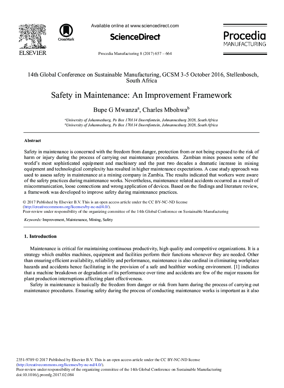 Safety in Maintenance: An Improvement Framework