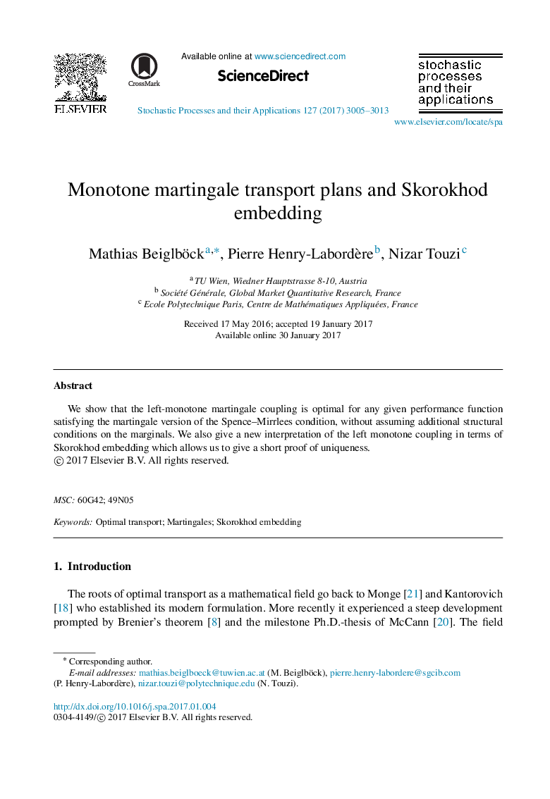 Monotone martingale transport plans and Skorokhod embedding