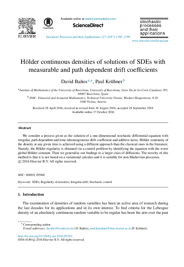 Hölder continuous densities of solutions of SDEs with measurable and path dependent drift coefficients