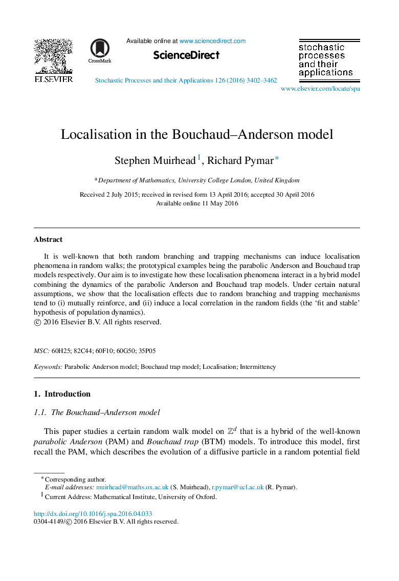 Localisation in the Bouchaud-Anderson model