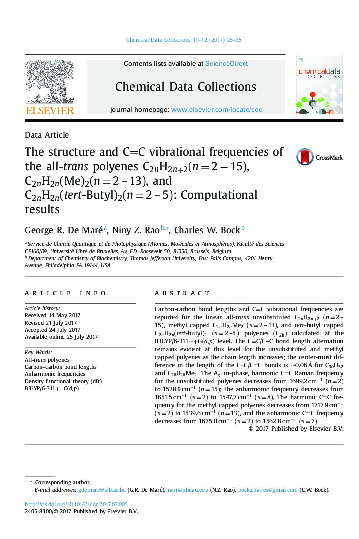 The structure and CC vibrational frequencies of the all-trans polyenes C2nH2n+2(nâ¯=â2â¯ââ¯15), C2nH2n(Me)2(nâ¯=â2â¯-â¯13), and C2nH2n(tert-Butyl)2(nâ¯=â2â¯-â¯5): Computational results
