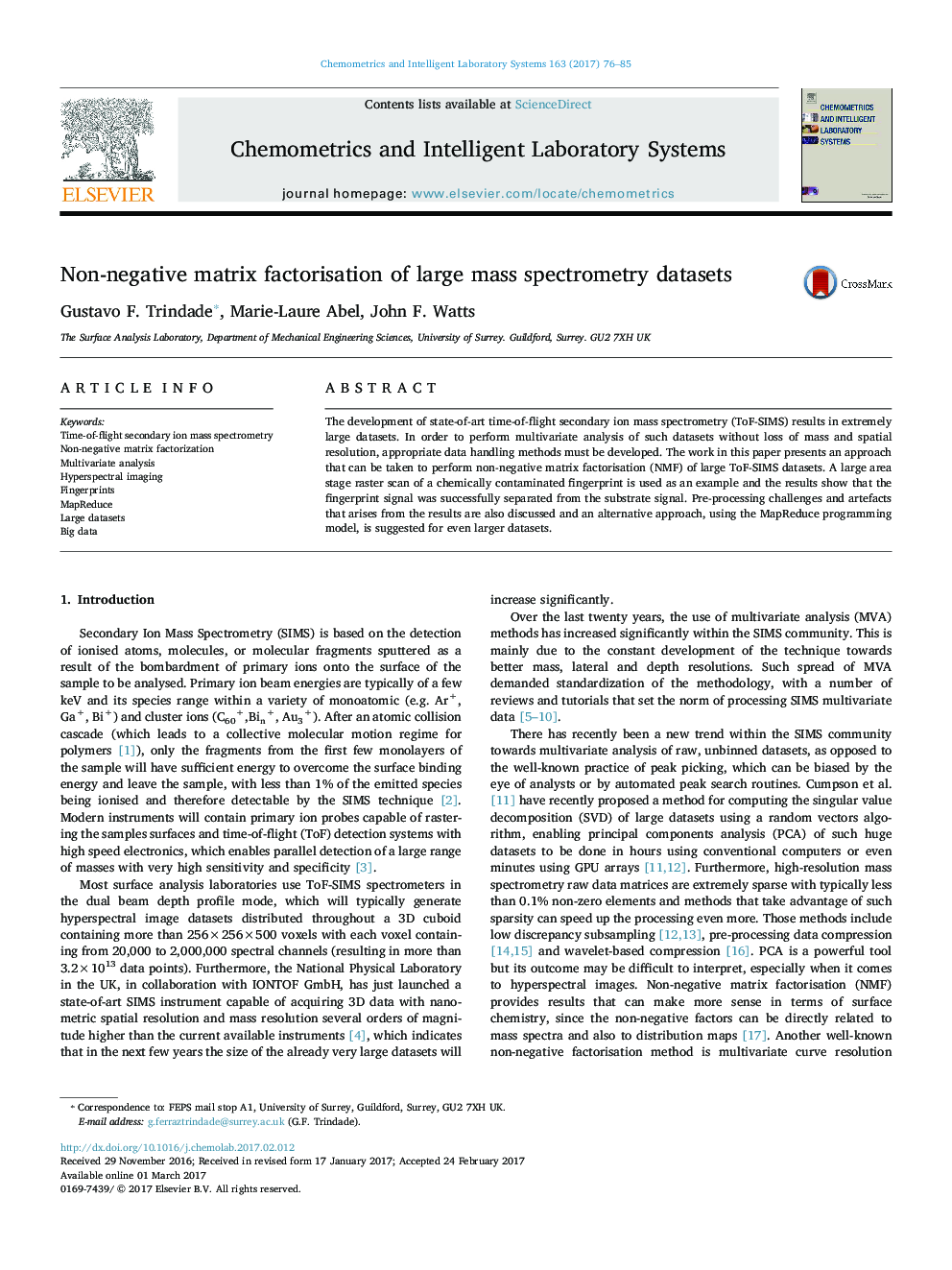 Non-negative matrix factorisation of large mass spectrometry datasets