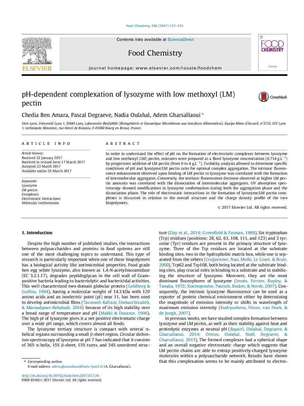 pH-dependent complexation of lysozyme with low methoxyl (LM) pectin