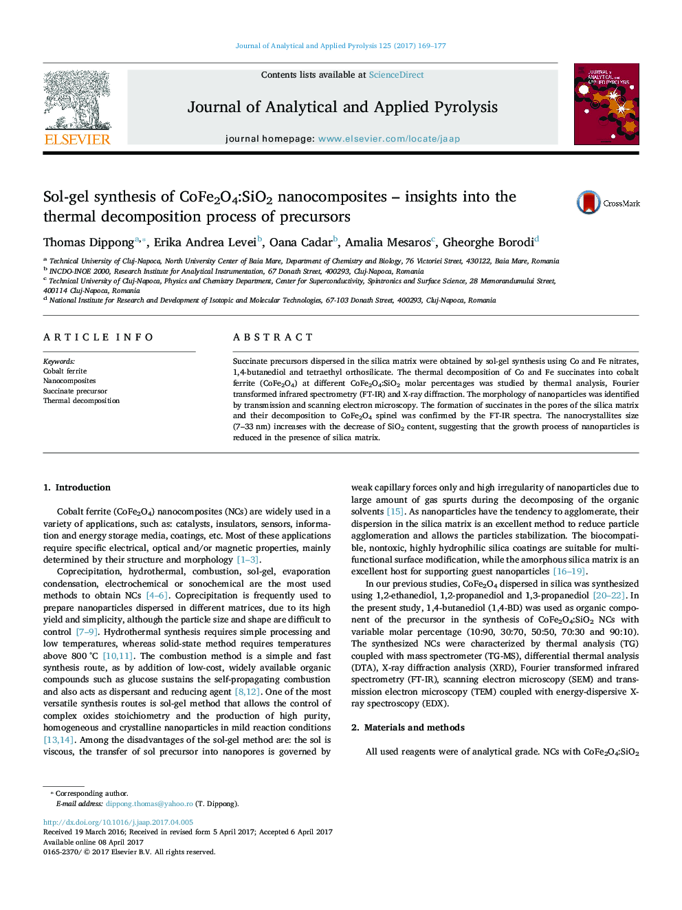 Sol-gel synthesis of CoFe2O4:SiO2 nanocomposites - insights into the thermal decomposition process of precursors