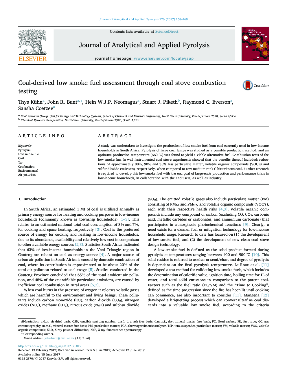 Coal-derived low smoke fuel assessment through coal stove combustion testing