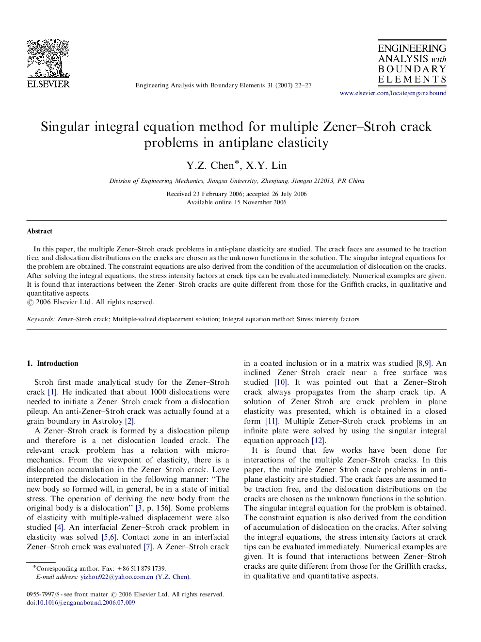 Singular integral equation method for multiple Zener–Stroh crack problems in antiplane elasticity