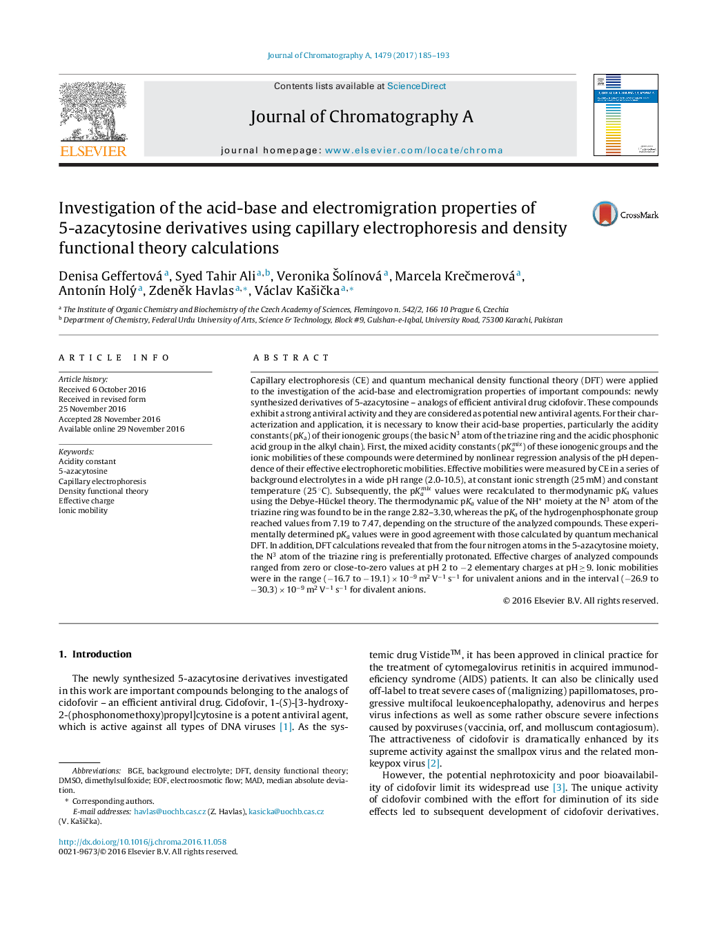 Investigation of the acid-base and electromigration properties of 5âazacytosine derivatives using capillary electrophoresis and density functional theory calculations