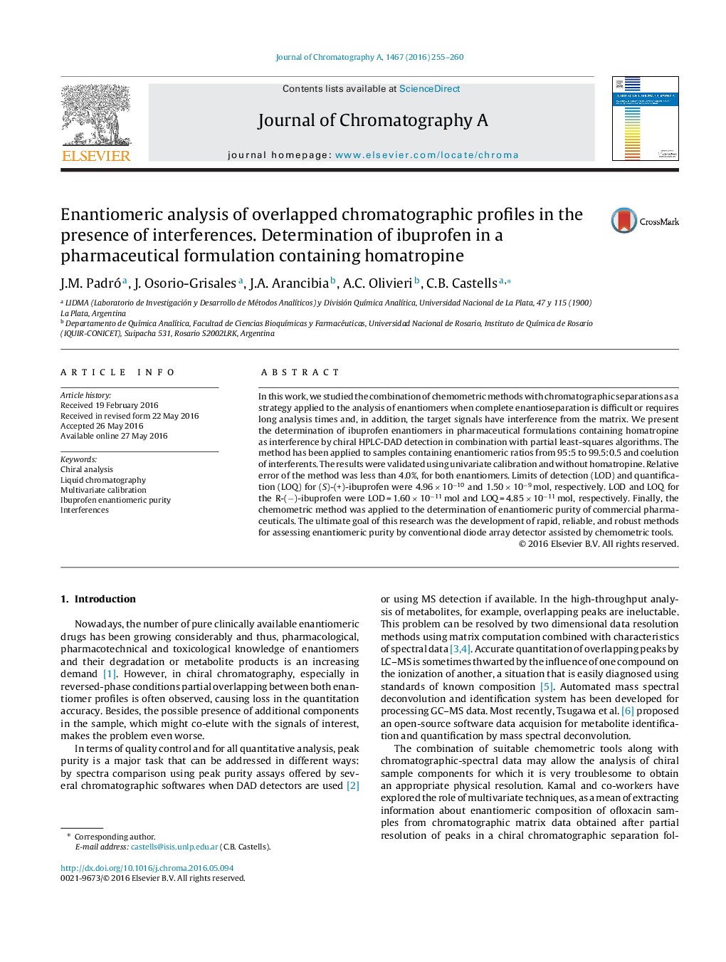 Enantiomeric analysis of overlapped chromatographic profiles in the presence of interferences. Determination of ibuprofen in a pharmaceutical formulation containing homatropine