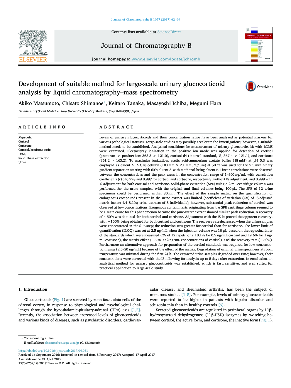 Development of suitable method for large-scale urinary glucocorticoid analysis by liquid chromatography-mass spectrometry