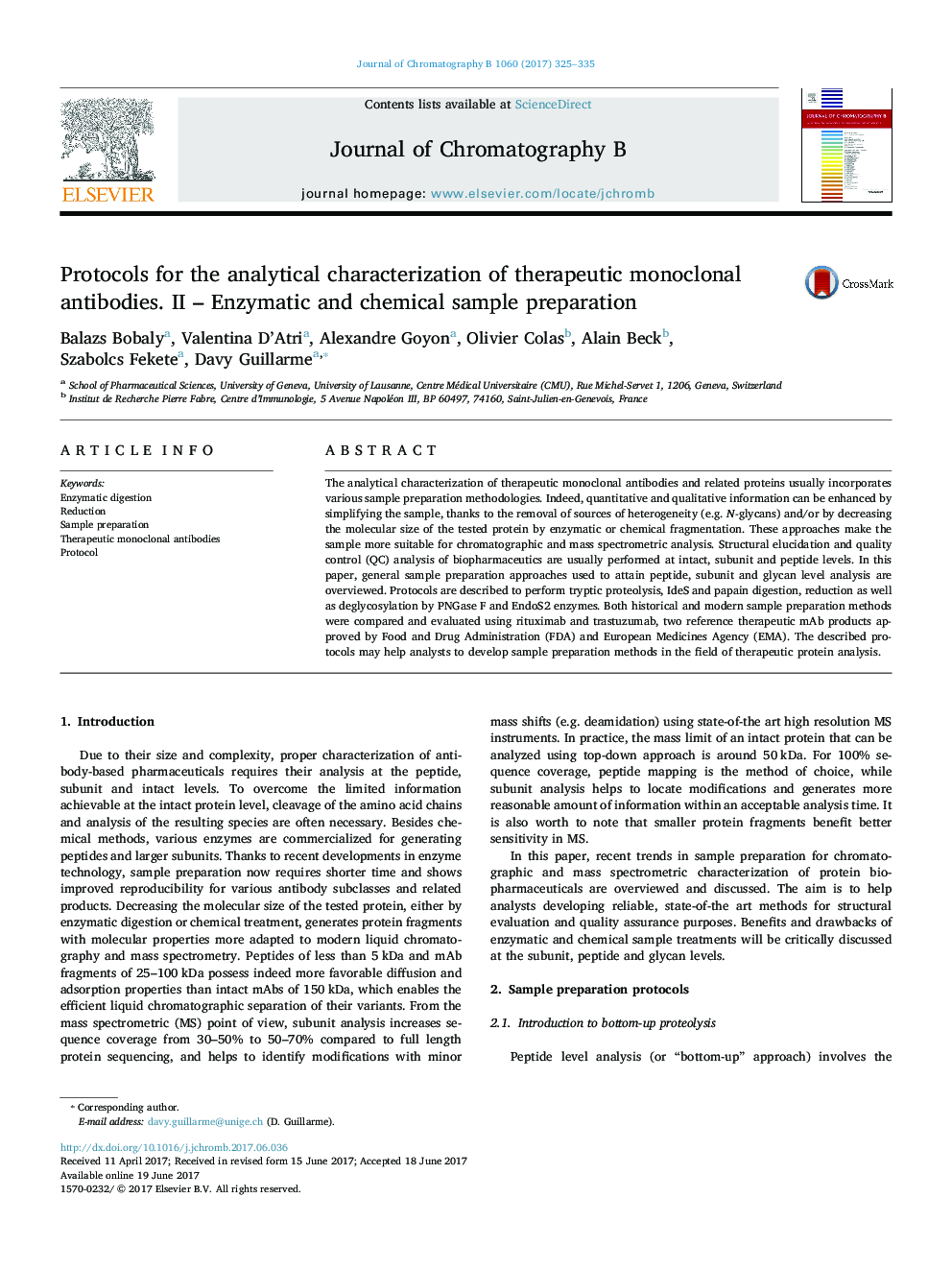 Protocols for the analytical characterization of therapeutic monoclonal antibodies. II - Enzymatic and chemical sample preparation