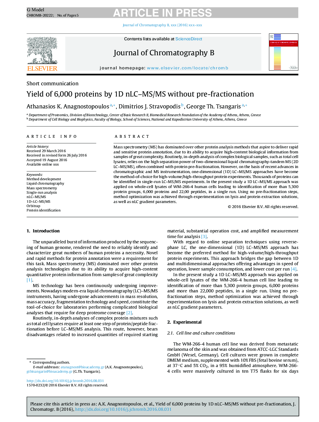 Yield of 6,000 proteins by 1D nLC-MS/MS without pre-fractionation