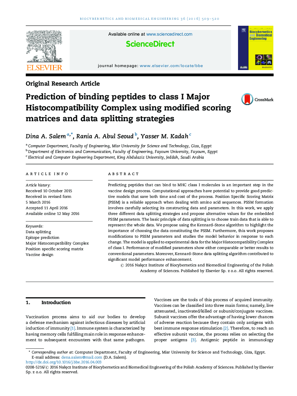 Prediction of binding peptides to class I Major Histocompatibility Complex using modified scoring matrices and data splitting strategies