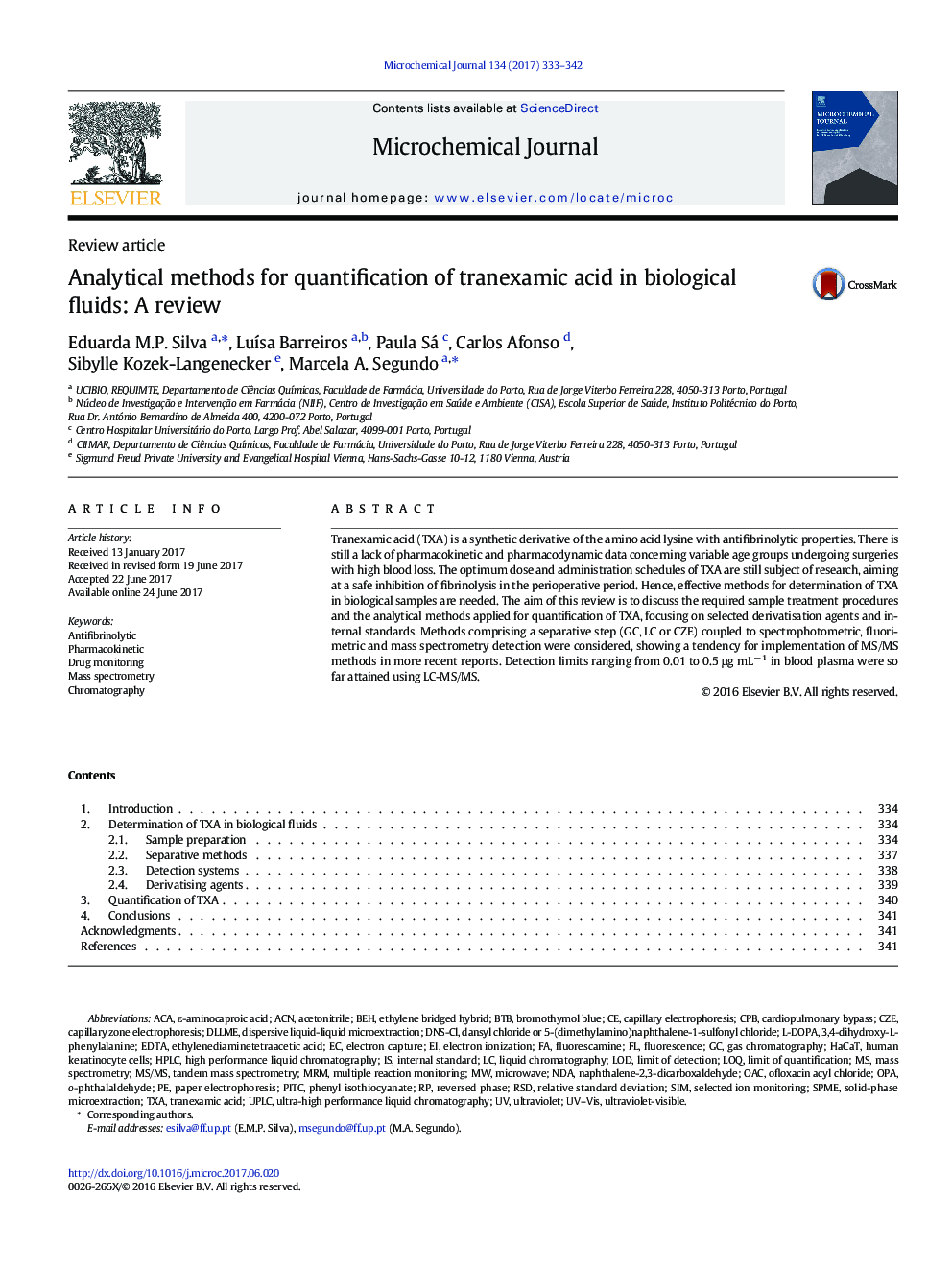 Analytical methods for quantification of tranexamic acid in biological fluids: A review