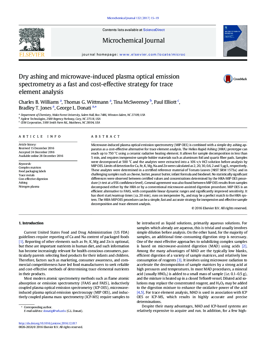 Dry ashing and microwave-induced plasma optical emission spectrometry as a fast and cost-effective strategy for trace element analysis