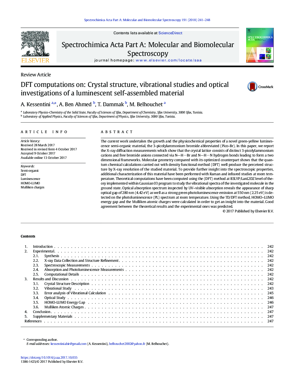 DFT computations on: Crystal structure, vibrational studies and optical investigations of a luminescent self-assembled material