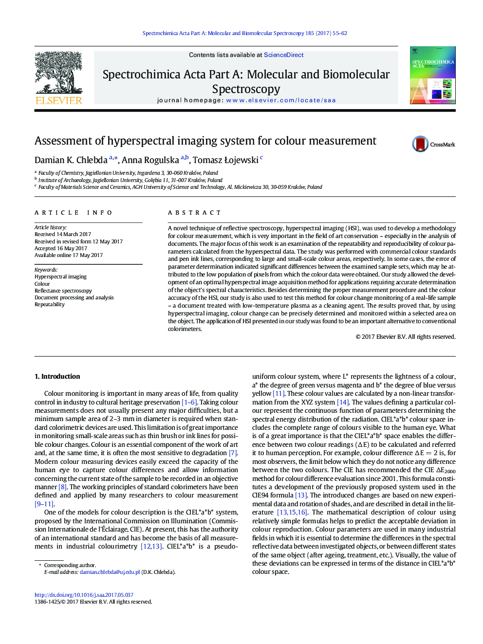 Assessment of hyperspectral imaging system for colour measurement