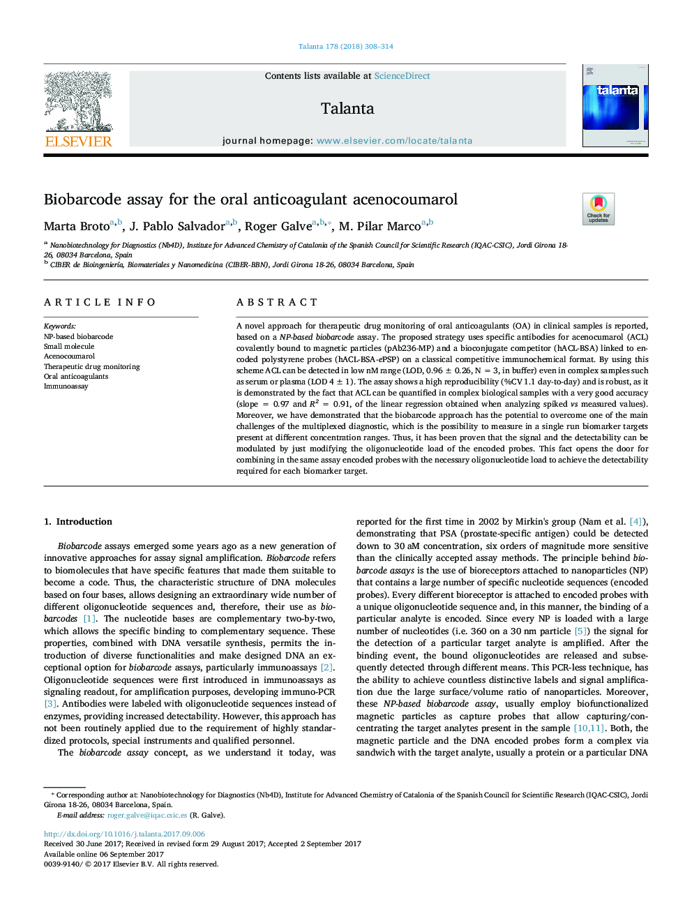 Biobarcode assay for the oral anticoagulant acenocoumarol