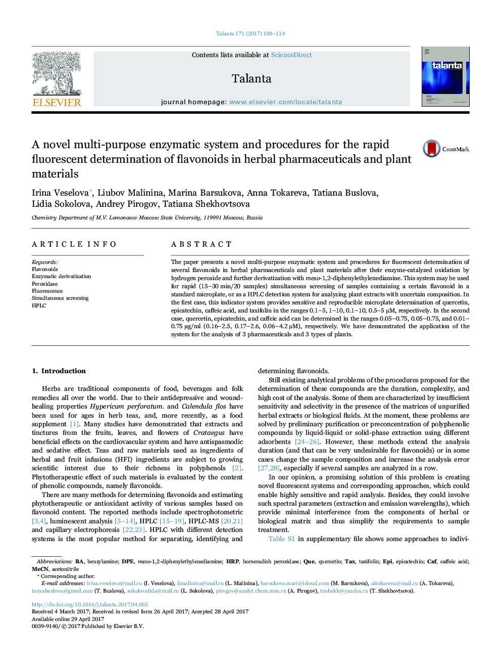 A novel multi-purpose enzymatic system and procedures for the rapid fluorescent determination of flavonoids in herbal pharmaceuticals and plant materials